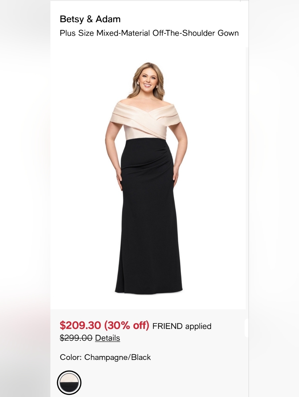 Betsy & Adam Pale Blush Evening Dress Top